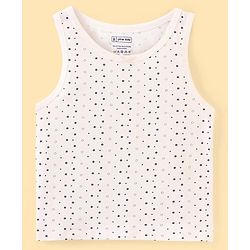 Pine Kids Cotton Lycra Knit Sleeveless Vests with Floral & Polka Dot Prints Pack of 3 - Navy Blue & Beige