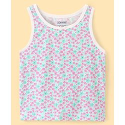 Pine Kids Cotton Lycra Knit Sleeveless Vests with Floral & Polka Dot Prints Pack of 3 - Navy Blue & Beige