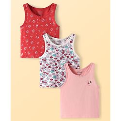 Pine Kids Cotton Knit Sleeveless Floral Print Vests Pack of 3 (Colour & Print May Vary)