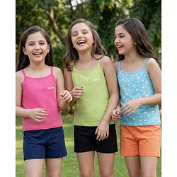 Pine Kids Cotton Knit Singlet Sleeves Slips with Hearts Print Pack of 3 (Colour May Vary)