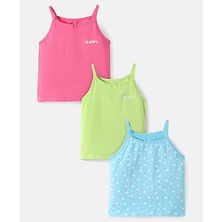 Pine Kids Cotton Knit Singlet Sleeves Slips with Hearts Print Pack of 3 (Colour May Vary)