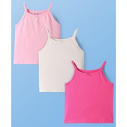 Pine Kids Cotton Lycra Knit Singlet Sleeves Solid Color Slips Pack of 3 - (Color May Vary)