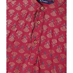 Pine Kids Woven Full Sleeves Kurta & Pajama Set Floral Foil Print - Dark Pink