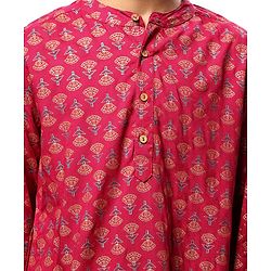 Pine Kids Woven Full Sleeves Kurta & Pajama Set Floral Foil Print - Dark Pink