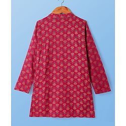 Pine Kids Woven Full Sleeves Kurta & Pajama Set Floral Foil Print - Dark Pink