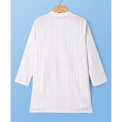 Pine Kids Cotton Woven Full Sleeves Striped Kurta Pyjama Set with Ikkat Print Jacket - White