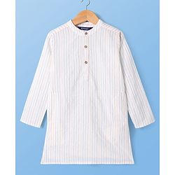 Pine Kids Cotton Woven Full Sleeves Striped Kurta Pyjama Set with Ikkat Print Jacket - White