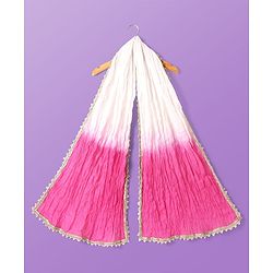 Pine Kids Cotton Woven Half Sleeves Choli Lehenga Set with Dupatta & Floral Print & Lace Detailing - Pink & White