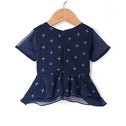 Pine Kids Woven Half Sleeves Choli Lahenga & Dupatta Set with Floral  Embroidery & Foil Print- Navy