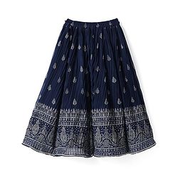 Pine Kids Woven Half Sleeves Choli Lahenga & Dupatta Set with Floral  Embroidery & Foil Print- Navy