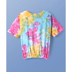 Pine Kids Cotton Knit Half Sleeves Drop Shoulder Top with Rainbow Print - Pink Blue & Yellow