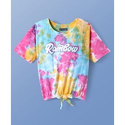 Pine Kids Cotton Knit Half Sleeves Drop Shoulder Top with Rainbow Print - Pink Blue & Yellow