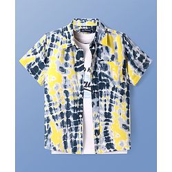 Pine Kids Viscose Woven Half Sleeves Tie & Dye Print Shirt with Sleeveless Inner T-Shirt - Yellow & White