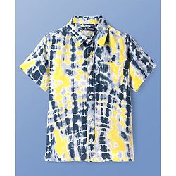 Pine Kids Viscose Woven Half Sleeves Tie & Dye Print Shirt with Sleeveless Inner T-Shirt - Yellow & White