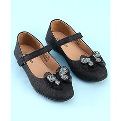 Pine Kids Ballerina with Velcro Closure & Butterfly Applique - Black