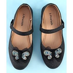 Pine Kids Ballerina with Velcro Closure & Butterfly Applique - Black