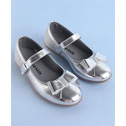 Pine Kids Ballerinas with Velcro Closure & Bow Applique - Silver