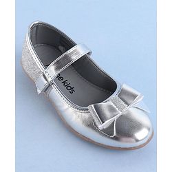 Pine Kids Ballerinas with Velcro Closure & Bow Applique - Silver