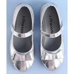 Pine Kids Ballerinas with Velcro Closure & Bow Applique - Silver