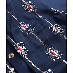 Pine Kids Woven Full Sleeves Sequin Embroidered Kurta Pyjama Set with Jacket - Navy Blue