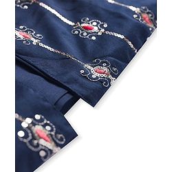 Pine Kids Woven Full Sleeves Sequin Embroidered Kurta Pyjama Set with Jacket - Navy Blue