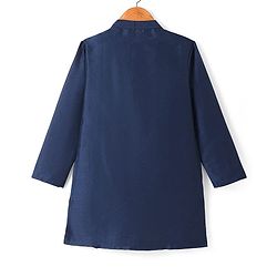 Pine Kids Woven Full Sleeves Sequin Embroidered Kurta Pyjama Set with Jacket - Navy Blue