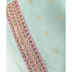 Pine Kids Woven Half Sleeveless Embroidered Kurti & Gharara Set with Dupatta - Aqua Blue
