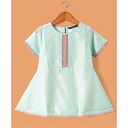 Pine Kids Woven Half Sleeveless Embroidered Kurti & Gharara Set with Dupatta - Aqua Blue