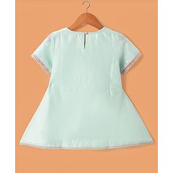 Pine Kids Woven Half Sleeveless Embroidered Kurti & Gharara Set with Dupatta - Aqua Blue