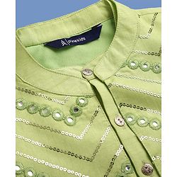 Pine Kids Woven Full Sleeves Kurta Pyjama Set with Sequin Detailing Jacket - Lime Green