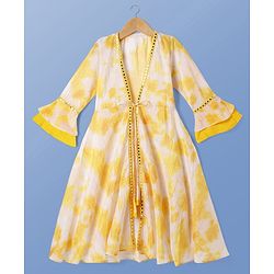 Pine Kids Viscose Woven Embroidered Top and Palazzo with Full Sleeves Tie Dye Shrug - Yellow