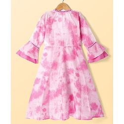 Pine Kids Viscose Woven Embroidered Top and Palazzo with Full Sleeves Tie Dye Shrug - Pink