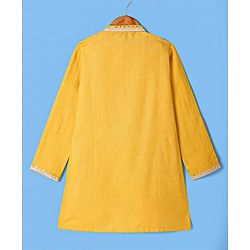 Pine Kids Woven Full Sleeves Sequined Embroidery Kurta Pyjama Set - Mustard