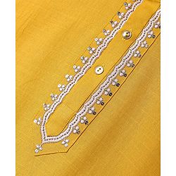 Pine Kids Woven Full Sleeves Sequined Embroidery Kurta Pyjama Set - Mustard