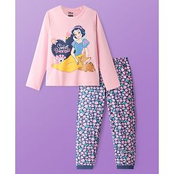 Pine Kids Disney Single Jersey Knit Full Sleeves Nightsuit With Snow White Graphic - Pink