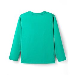 Pine Kids Disney Single Jersey Knit Full Sleeves Nightsuit With Mickey Mouse Graphic - Green & Navy Blue