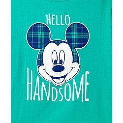 Pine Kids Disney Single Jersey Knit Full Sleeves Nightsuit With Mickey Mouse Graphic - Green & Navy Blue