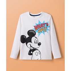 Pine Kids Disney Single Jersey Knit Full Sleeves Nightsuit With Mickey Mouse Graphic - White & Navy Blue