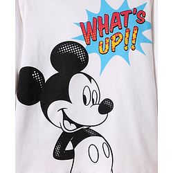 Pine Kids Disney Single Jersey Knit Full Sleeves Nightsuit With Mickey Mouse Graphic - White & Navy Blue