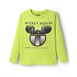 Pine Kids Disney Single Jersey Knit Full Sleeves Night Suit With Mickey Mouse Graphic - Limegreen  & Black