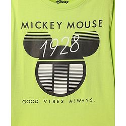 Pine Kids Disney Single Jersey Knit Full Sleeves Night Suit With Mickey Mouse Graphic - Limegreen  & Black