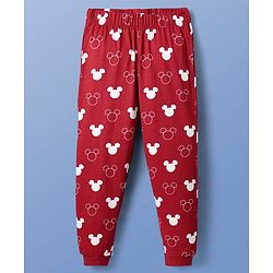 Pine Kids Disney Single Jersey Knit Full Sleeves Night Suit With Mickey Mouse Graphic- White & Red