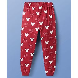 Pine Kids Disney Single Jersey Knit Full Sleeves Night Suit With Mickey Mouse Graphic- White & Red