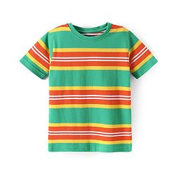 Pine Kids Cotton Knit Half Sleeves T-Shirt with Stripes -  Green & Yellow