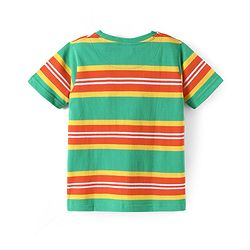 Pine Kids Cotton Knit Half Sleeves T-Shirt with Stripes -  Green & Yellow