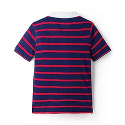 Pine Kids Cotton Knit Half Sleeves Polo T-Shirt with Stripes -  Navy Blue & Red