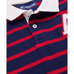 Pine Kids Cotton Knit Half Sleeves Polo T-Shirt with Stripes -  Navy Blue & Red