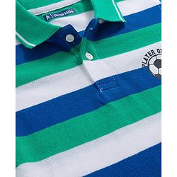 Pine Kids Cotton Knit Half Sleeves Polo T-Shirt with Stripes - Blue White & Light Green