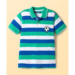 Pine Kids Cotton Knit Half Sleeves Polo T-Shirt with Stripes - Blue White & Light Green