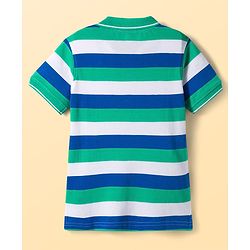 Pine Kids Cotton Knit Half Sleeves Polo T-Shirt with Stripes - Blue White & Light Green